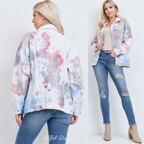 ❤️LAST! Tie Dye Oversized Button Up Denim Jacket - Picture 3 of 6